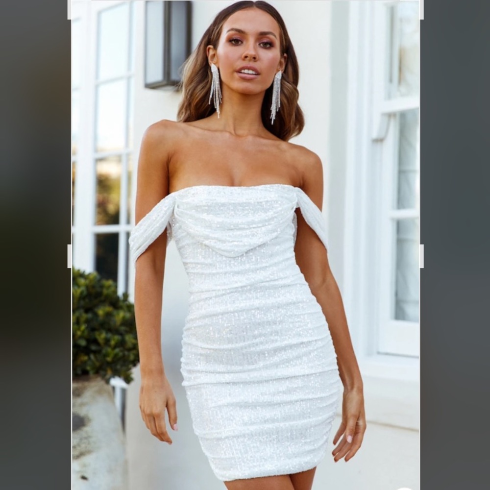 Hello Molly White sequinned mini dress NWT